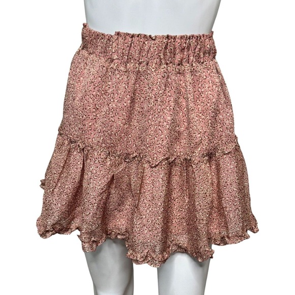 Indikah Skirt Women XS Pink Cheetah Leopard Print Ruffle Flounce High Waist Mini - Picture 1 of 8